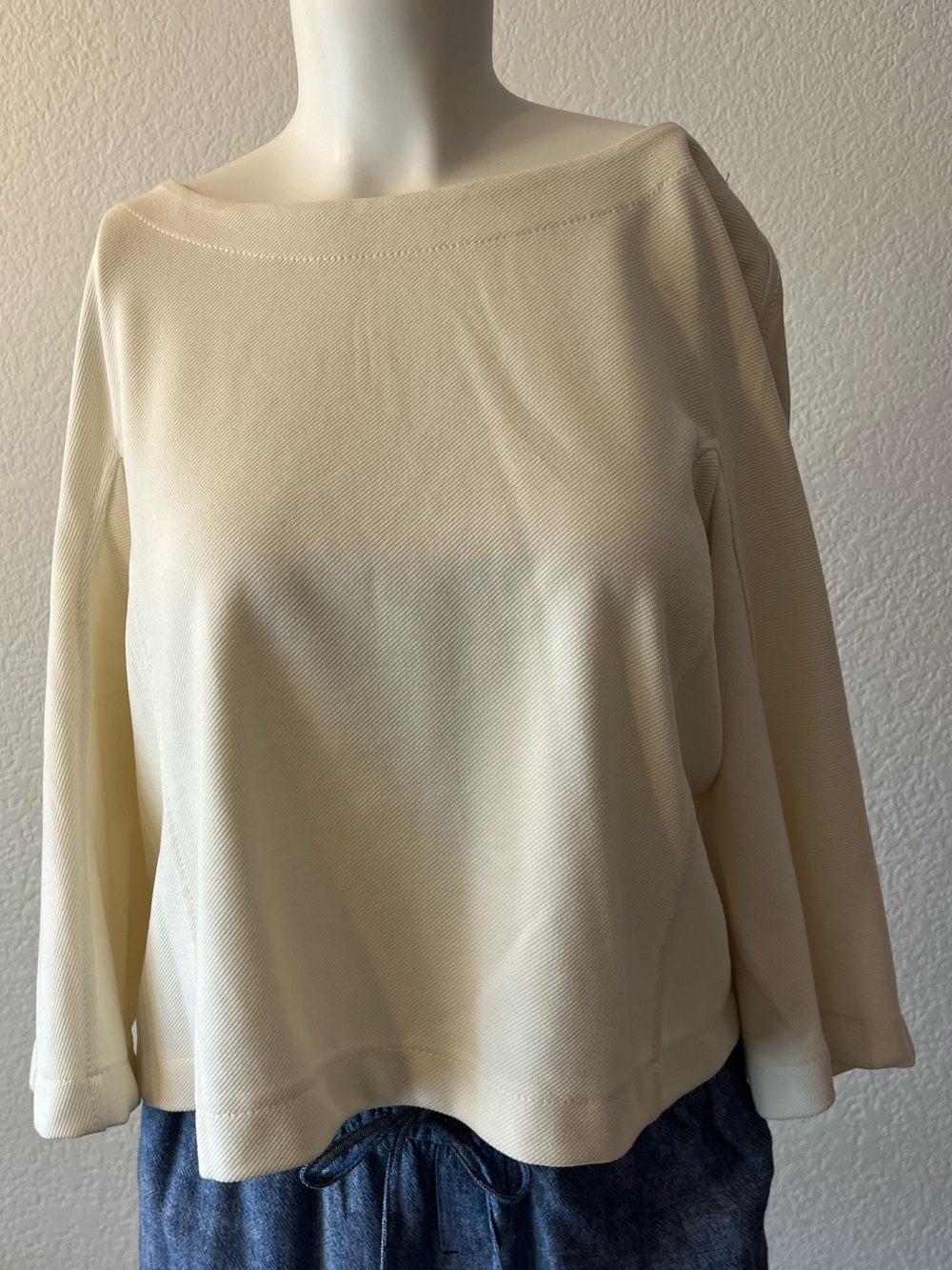 Max Studio Cream Boatneck Long-Sleeve Top